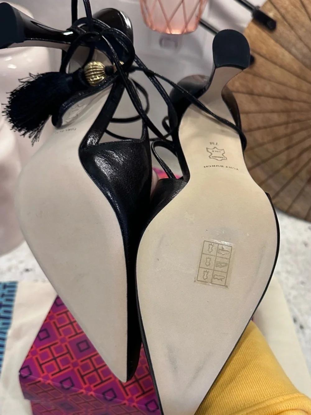 TORY BURCH Black Leather Capri Wrap Pumps Heels Shoes NIB Size 7M Ret. $440